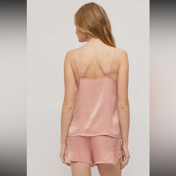 NWT Women’s Camisole Set Satin Lace Cami Short Set Coral Pink Summer Sleepwear - Picture 2 of 12